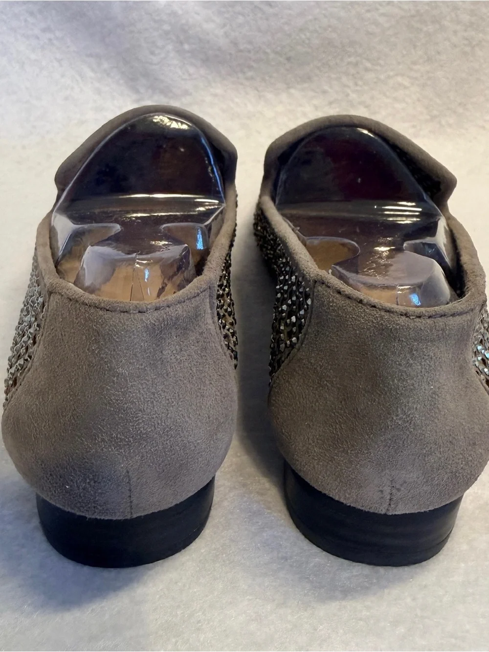 ANTONIO MELANI Mink Grey Rhinestone Slip-On Loafers